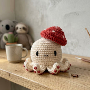 Cute Crochet Mushroom Octopus Plush, Handmade Amigurumi Toy, Kawaii Yarn Gift, Soft Decor Doll for Kids, Nursery, Collectors
