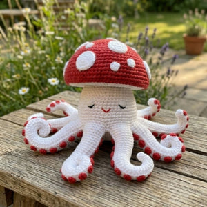 Crochet Mushroom Octopus Plush, Handmade Amigurumi Sea Animal Toy, Kawaii Yarn Decor Gift for Kids, Nursery, Collectors