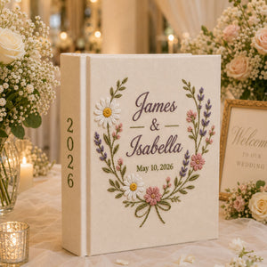 Custom Hand Embroidered Floral Wedding Photo Album, Personalized Wedding Memory Book, Linen Album Anniversary Gift, Bridal Shower Gift