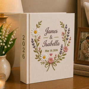 Custom Hand Embroidered Floral Wedding Photo Album, Personalized Wedding Memory Book, Linen Album Anniversary Gift, Bridal Shower Gift
