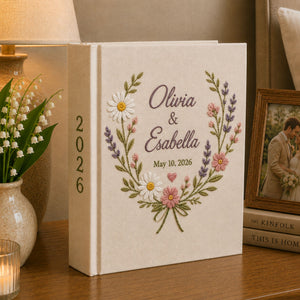 Custom Hand Embroidered Floral Wedding Photo Album, Personalized Wedding Memory Book, Linen Album Anniversary Gift, Bridal Shower Gift