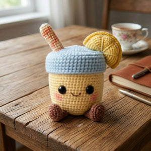 Crochet Lemonade Plush, Handmade Amigurumi Drink Doll, Blue Lid Summer Toy, Cute Nursery Decor, Baby Shower Gift, 4-12in Kid Plush Toy Gifts