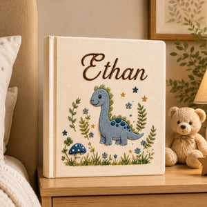 Personalized Embroidered Dinosaur Baby Photo Album, Personalized Name Dino Baby Book, Custom Newborn Keepsake Album, Baby Boy Album Gift