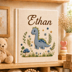 Personalized Embroidered Dinosaur Baby Photo Album, Personalized Name Dino Baby Book, Custom Newborn Keepsake Album, Baby Boy Album Gift