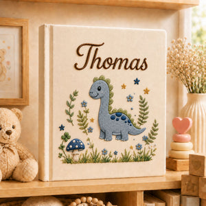 Personalized Embroidered Dinosaur Baby Photo Album, Personalized Name Dino Baby Book, Custom Newborn Keepsake Album, Baby Boy Album Gift