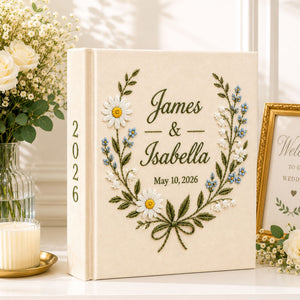 Custom Hand Embroidered Wedding Photo Album, Swan Heart Lily of the Valley Memory Book, Lily of the Valley Wedding Book,Bridal Keepsake Gift