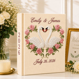Custom Hand Embroidered Wedding Photo Album, Custom Linen Wedding Guest Book, Champagne Toast Keepsake Wedding Book, Bridal Shower Gift