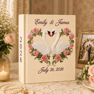 Custom Hand Embroidered Wedding Photo Album, Custom Linen Wedding Guest Book, Champagne Toast Keepsake Wedding Book, Bridal Shower Gift