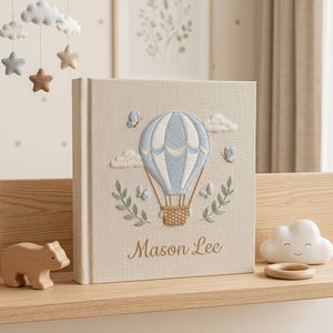 Personalized Baby Photo Album, Hand Embroidered Dinosaur Memory Book, Custom Name Keepsake, Woodland Nursery Gift, Newborn, Baby Shower Gift