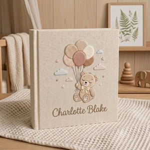 Personalized Baby Photo Album, Hand Embroidered Dinosaur Memory Book, Custom Name Keepsake, Woodland Nursery Gift, Newborn, Baby Shower Gift