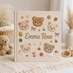Hand Embroidered Baby Photo Album, Personalized Teddy Bear Album, Custom Baby Name Keepsake, Baby Memory Book, Baby Shower Gift