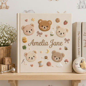 Hand Embroidered Baby Photo Album, Personalized Teddy Bear Album, Custom Baby Name Keepsake, Baby Memory Book, Baby Shower Gift