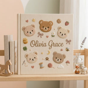 Hand Embroidered Baby Photo Album, Personalized Teddy Bear Album, Custom Baby Name Keepsake, Baby Memory Book, Baby Shower Gift