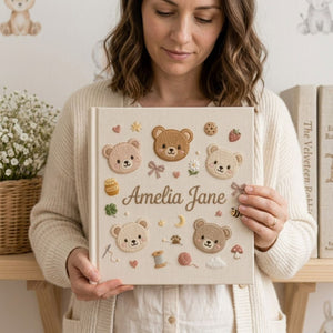 Hand Embroidered Baby Photo Album, Personalized Teddy Bear Album, Custom Baby Name Keepsake, Baby Memory Book, Baby Shower Gift