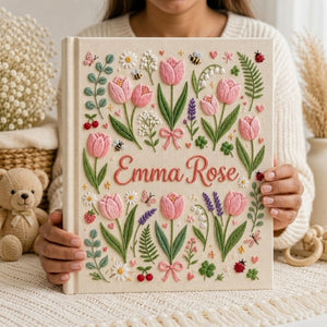 Hand Embroidered Baby Photo Album, Personalized Floral Baby Album, Custom Baby Name Keepsake, Garden Memory Book, Baby Shower Gift
