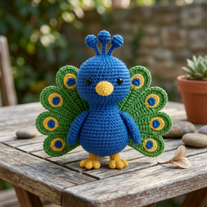 Crochet Peacock Plush, Handmade Amigurumi Peacock Doll, Blue Green Bird Nursery Toy, Baby Shower Gift, 4-12in Kids Plush Toy Room Decor Cute