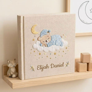 Personalized Baby Photo Album, Hand Embroidered Dinosaur Memory Book, Custom Name Keepsake, Woodland Nursery Gift, Newborn, Baby Shower Gift