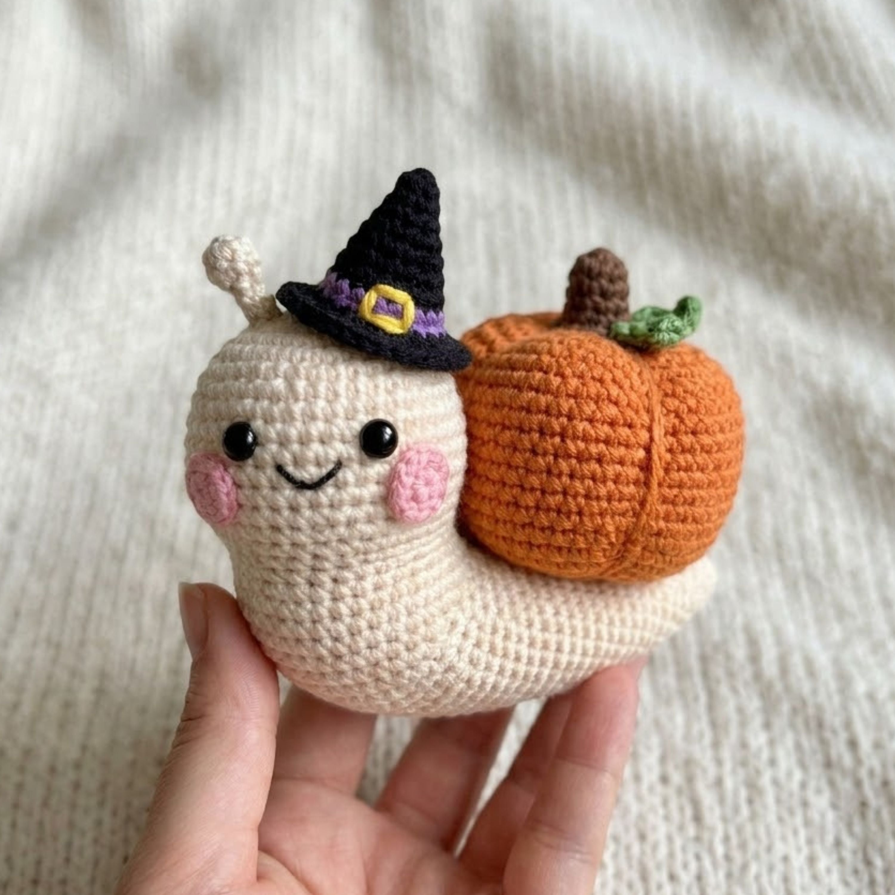 Cute Halloween Crochet Snail Pumpkin Plush, Kawaii Amigurumi Witch Snail Toy, Handmade Fall Decor Gift, Cute Spooky Nursery Toy Sizes 4-12in