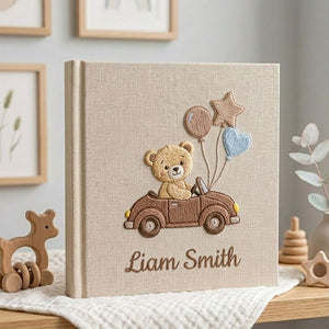 Personalized Baby Photo Album, Hand Embroidered Dinosaur Memory Book, Custom Name Keepsake, Woodland Nursery Gift, Newborn, Baby Shower Gift