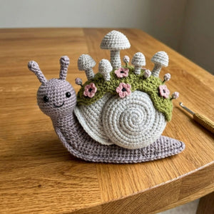 Cute Crochet Garden Snail Plush with Mushroom Shell, Kawaii Amigurumi Woodland Toy, Handmade Nursery Decor Gift, Cottagecore Soft Toy 4-12in