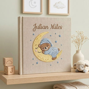 Personalized Baby Photo Album, Hand Embroidered Dinosaur Memory Book, Custom Name Keepsake, Woodland Nursery Gift, Newborn, Baby Shower Gift