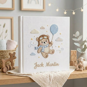 Personalized Baby Photo Album, Hand Embroidered Dinosaur Memory Book, Custom Name Keepsake, Woodland Nursery Gift, Newborn, Baby Shower Gift