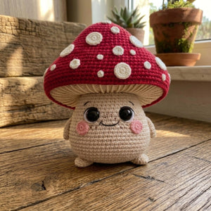 Cute Crochet Mushroom Plush, Kawaii Amigurumi Toadstool Doll, Handmade Cottagecore Nursery Decor Gift, Woodland Soft Toy Sizes 4-12in Decor