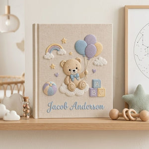 Personalized Baby Photo Album, Hand Embroidered Dinosaur Memory Book, Custom Name Keepsake, Woodland Nursery Gift, Newborn, Baby Shower Gift