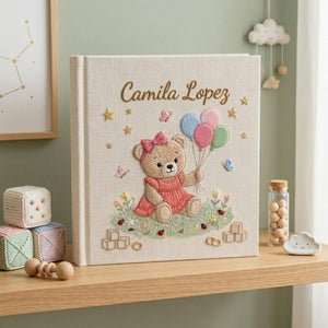 Personalized Baby Photo Album, Hand Embroidered Dinosaur Memory Book, Custom Name Keepsake, Woodland Nursery Gift, Newborn, Baby Shower Gift