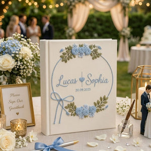 Personalized Embroidered Wedding Photo Album, Custom Floral Linen Guest Book, Anniversary Scrapbook, Handmade Bridal Shower Gift for Couple