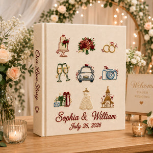 Personalized Hand Embroidered Wedding Photo Album, Embroidered Linen Cake Bouquet Guest Book, Rustic Wedding Keepsake, Bridal Shower Gift