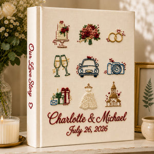 Personalized Hand Embroidered Wedding Photo Album, Embroidered Linen Cake Bouquet Guest Book, Rustic Wedding Keepsake, Bridal Shower Gift