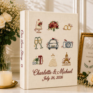 Personalized Hand Embroidered Wedding Photo Album, Embroidered Linen Cake Bouquet Guest Book, Rustic Wedding Keepsake, Bridal Shower Gift