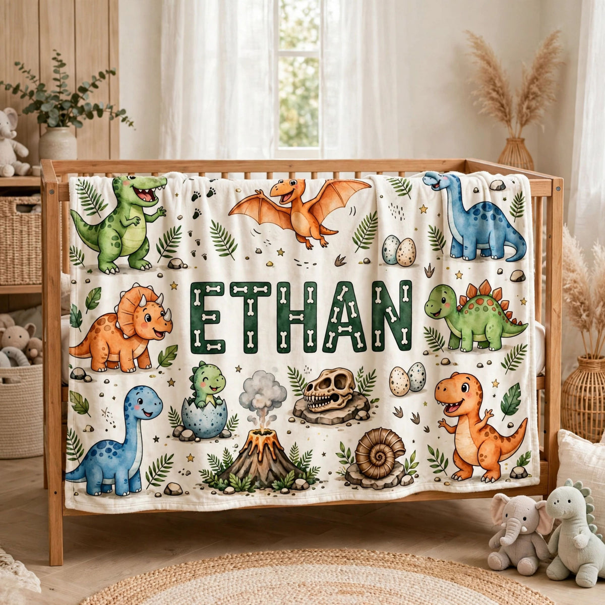 Dinosaur blanket, Cute Cartoon Dinosaur World Baby Blanket, Soft Volcano Jungle Nursery Blanket For Boys