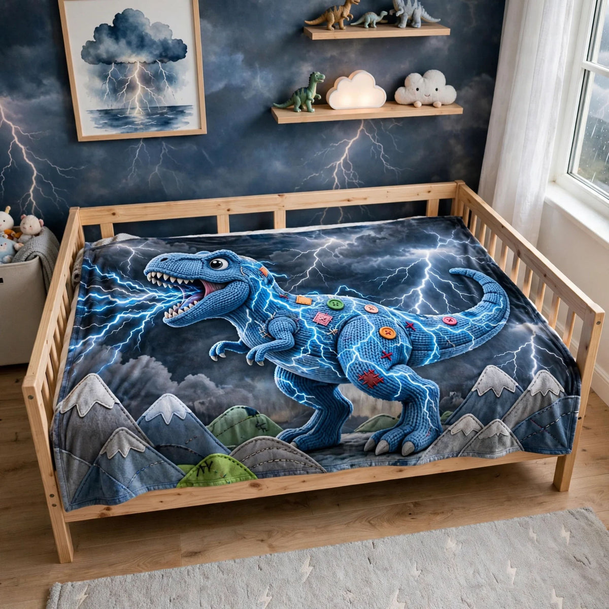 T-Rex blanket, Cool Knitted Plush T-Rex Dinosaur Blanket, Electric Lightning Storm Fleece Throw Blanket For Boys