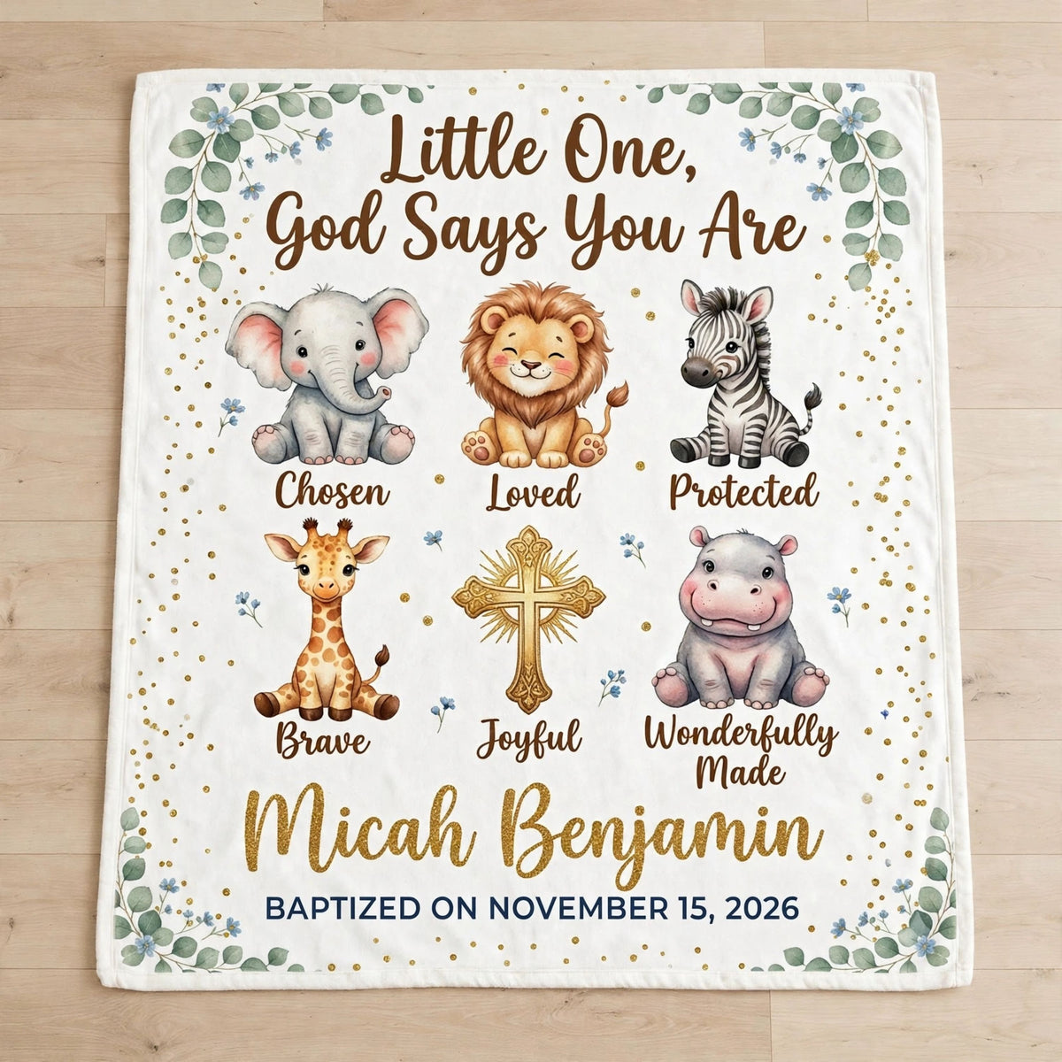 Personalized Christian Baby Blanket, God Says You Are Safari Nursery Gift, Baptism Keepsake