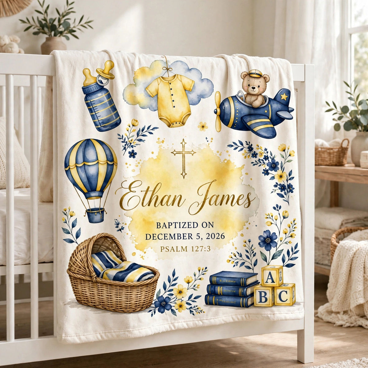 Personalized Christian Baby Blanket, Custom Baptism Gift Boy Girl, Fleece