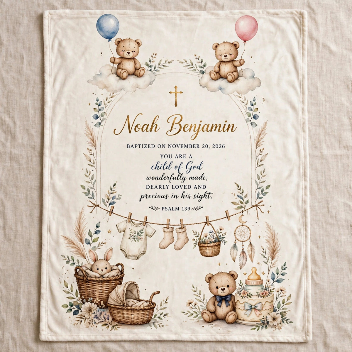 Personalized Christian Baby Blanket, Child of God Custom Name Blanket, For Baby Baptism Gift, Newborn Dedication Blanket Bible Verse Blanket