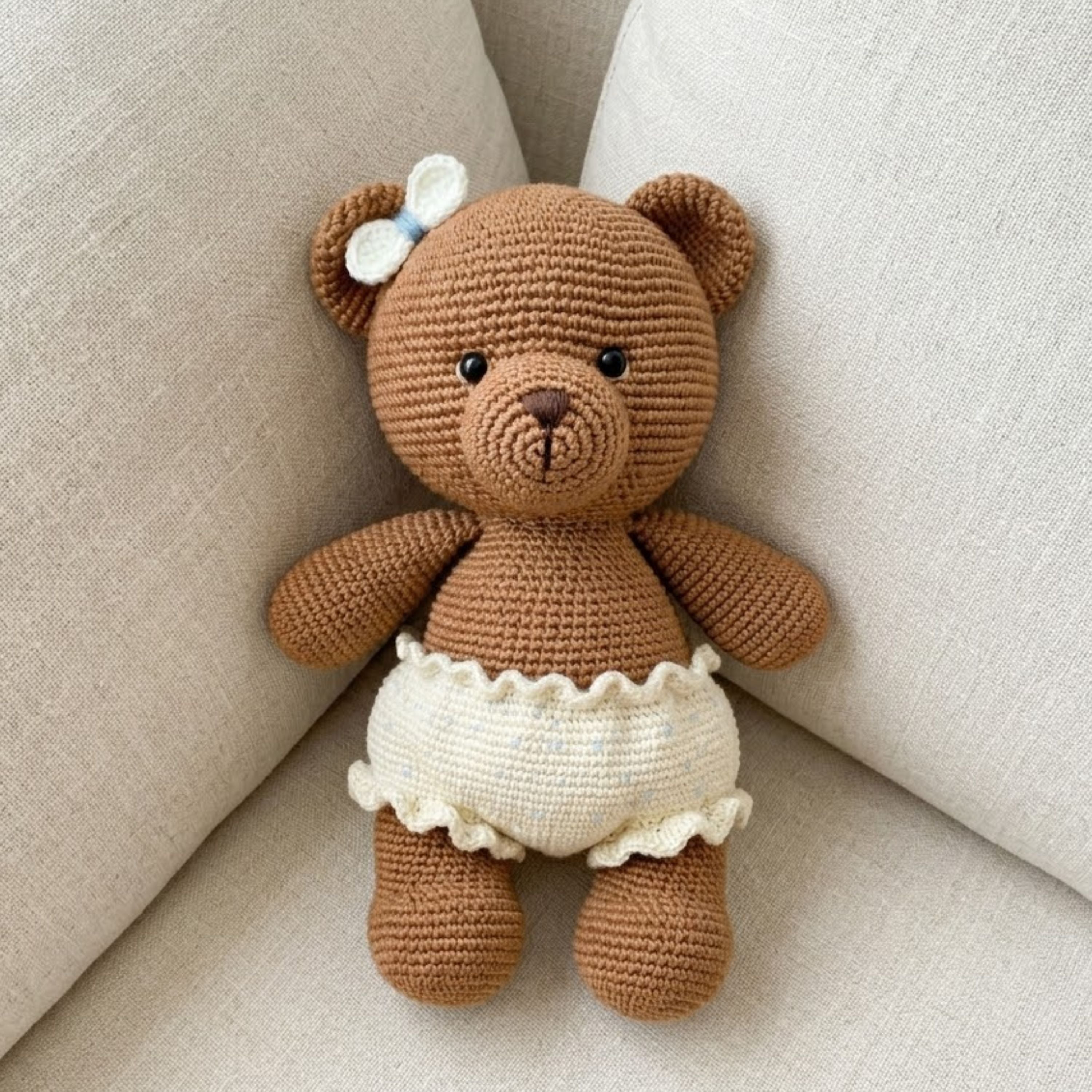 Crochet Teddy Bear Plush, Handmade Amigurumi Bear Doll With Ruffle Diaper, Cute Nursery Toy, Baby Shower Gift, 4-12 Inch Decor Doll Toy Gift