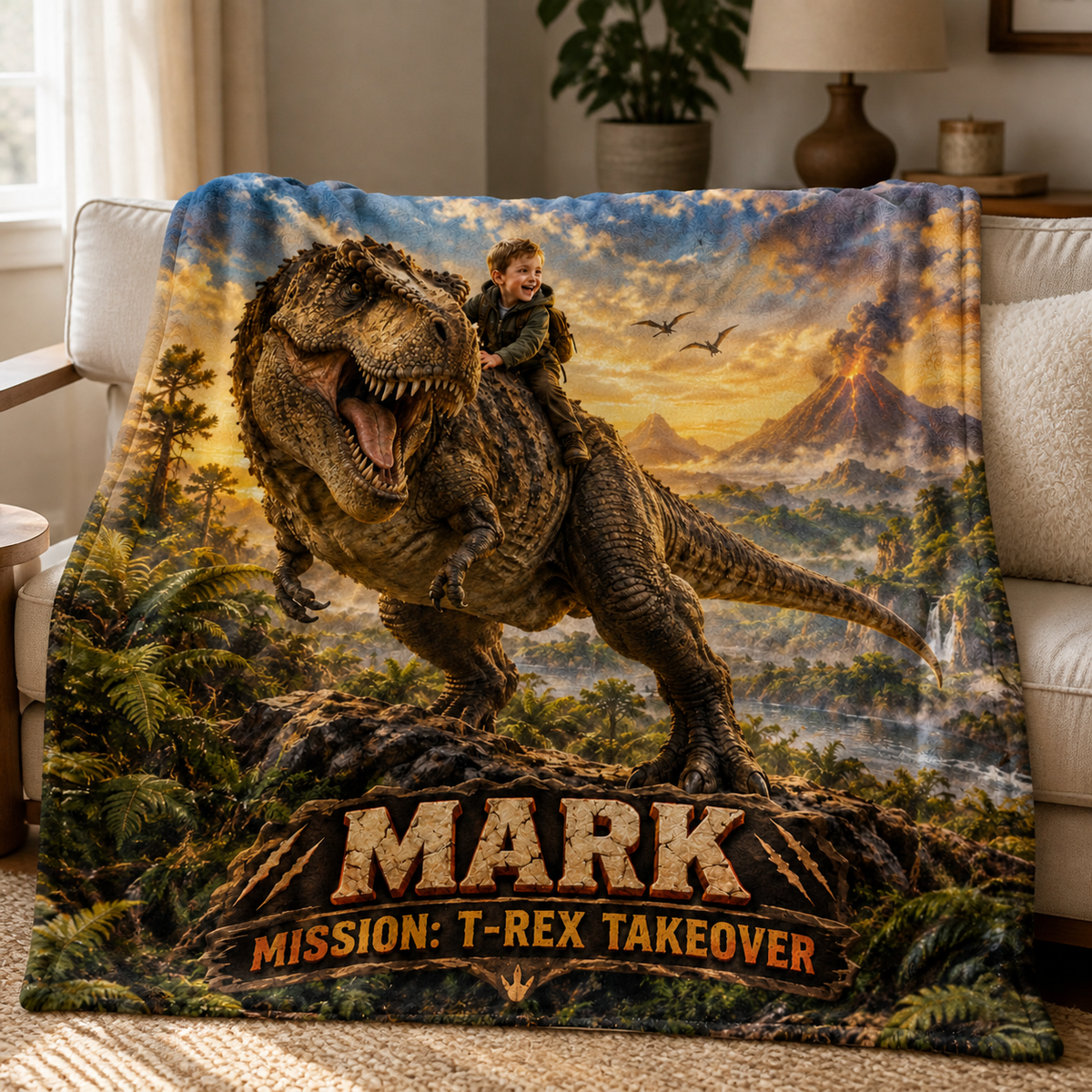 personalized dinosaur blanket