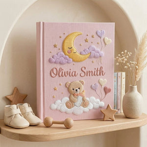 Personalized Baby Photo Album, Hand Embroidered Dinosaur Memory Book, Custom Name Keepsake, Woodland Nursery Gift, Newborn, Baby Shower Gift