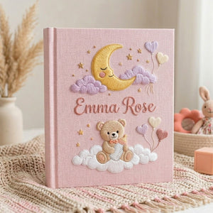 Personalized Baby Photo Album, Hand Embroidered Dinosaur Memory Book, Custom Name Keepsake, Woodland Nursery Gift, Newborn, Baby Shower Gift