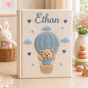 Personalized Baby Photo Album, Hand Embroidered Dinosaur Memory Book, Custom Name Keepsake, Woodland Nursery Gift, Newborn, Baby Shower Gift