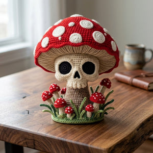 Crochet Skull Mushroom Amigurumi Plush Handmade Gothic Toadstool Decor Cute Skeleton Mushroom Gift Halloween Collectible