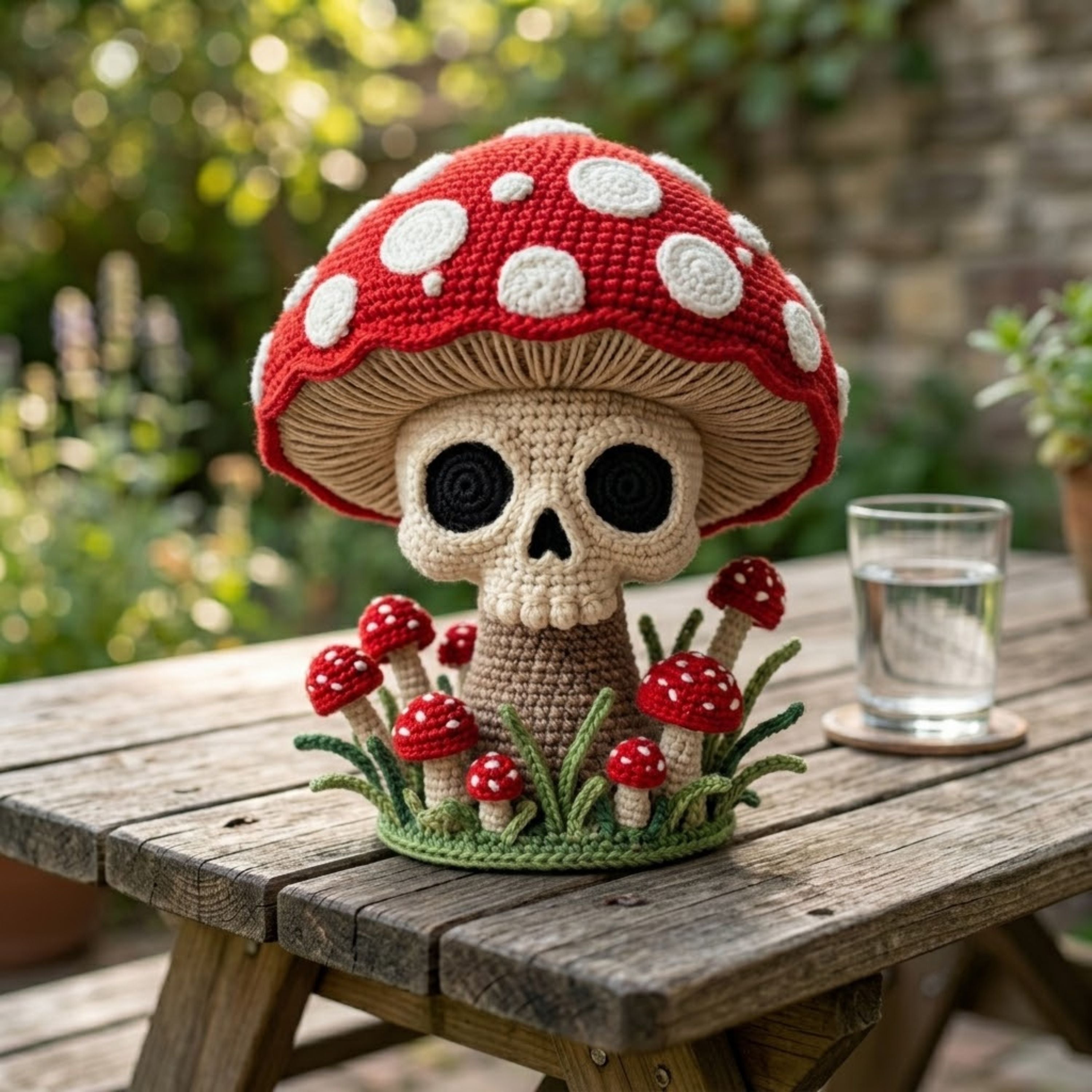 Crochet Skull Mushroom Amigurumi Plush Handmade Gothic Toadstool Decor Cute Skeleton Mushroom Gift Halloween Collectible
