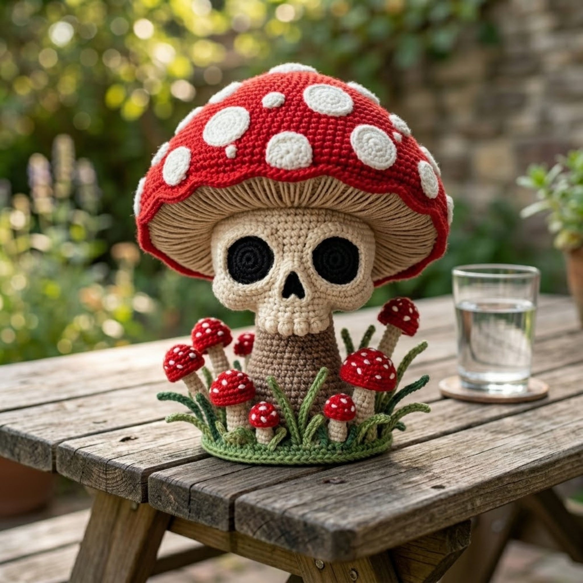 Crochet Skull Mushroom Amigurumi Plush Handmade Gothic Toadstool Decor Cute Skeleton Mushroom Gift Halloween Collectible