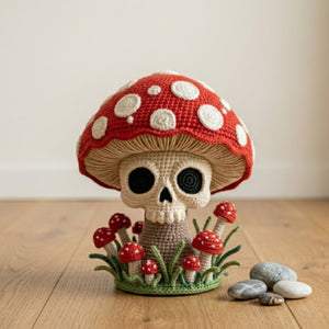 Crochet Skull Mushroom Amigurumi Plush Handmade Gothic Toadstool Decor Cute Skeleton Mushroom Gift Halloween Collectible