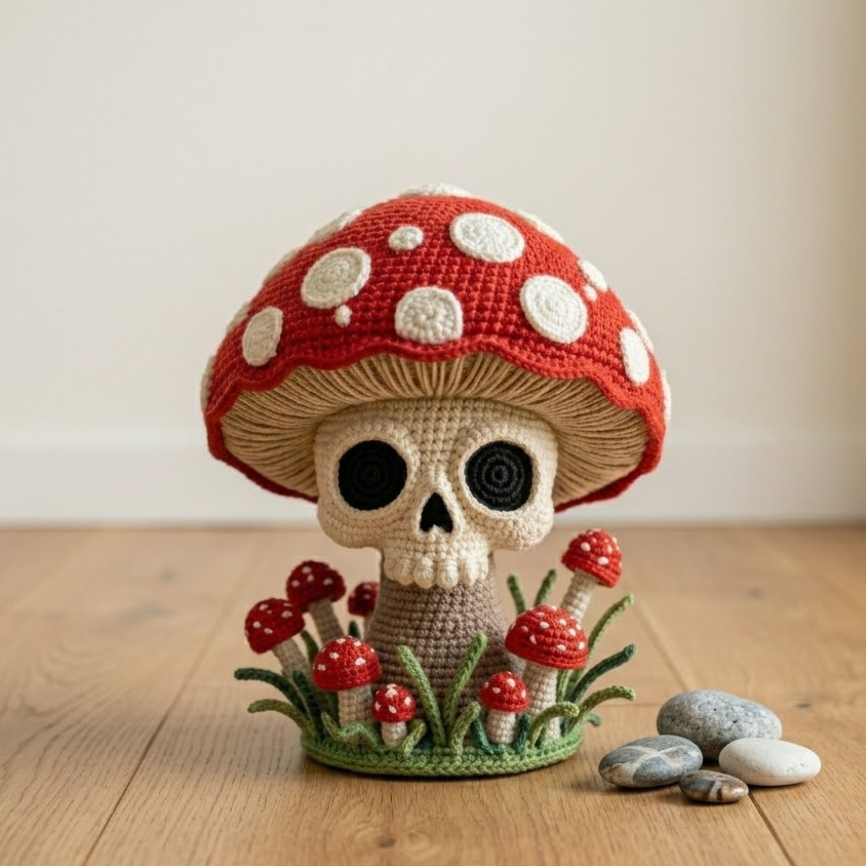 Crochet Skull Mushroom Amigurumi Plush Handmade Gothic Toadstool Decor Cute Skeleton Mushroom Gift Halloween Collectible