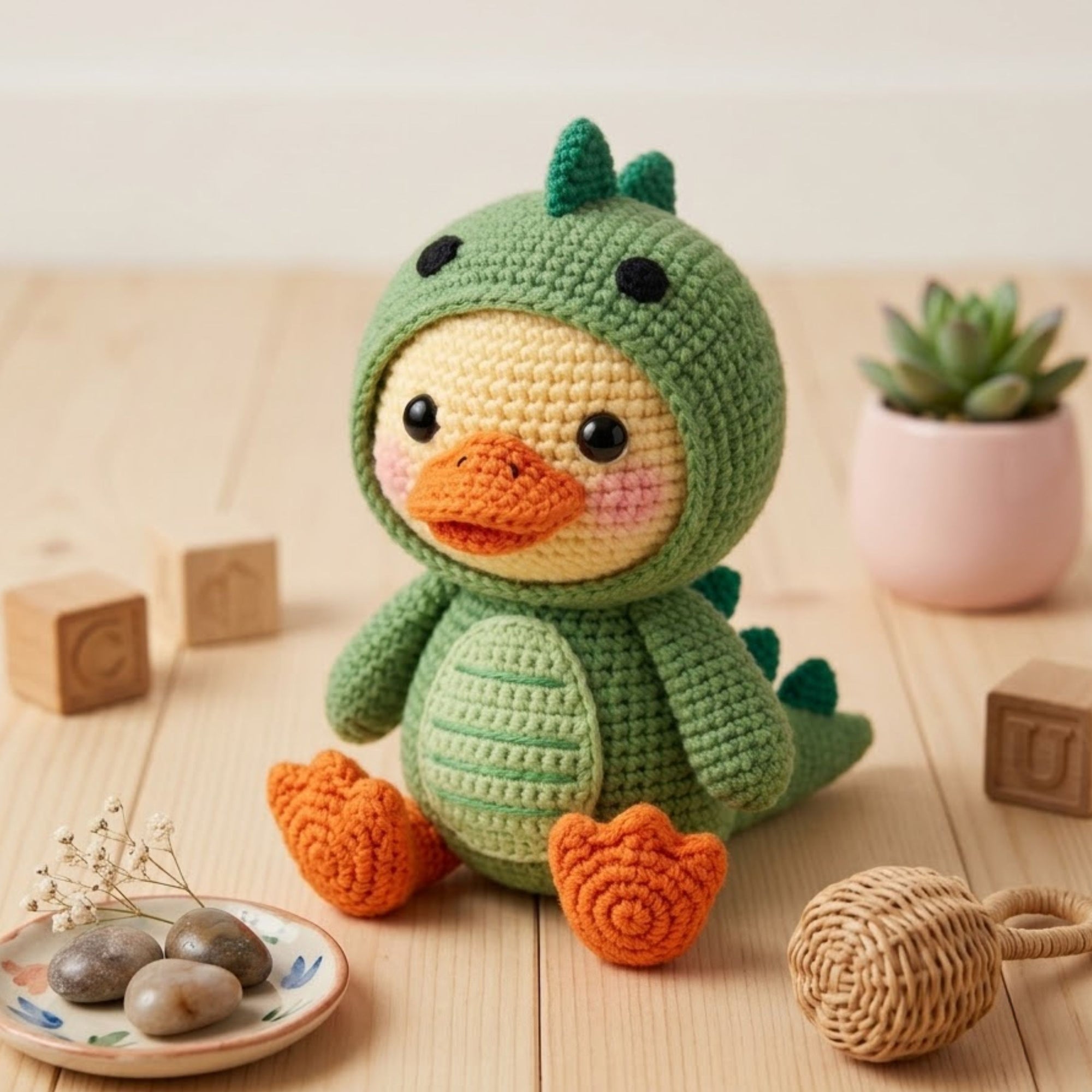 Cute Crochet Duck Dinosaur Amigurumi Plush Handmade Baby Dino Duck Toy Kawaii Animal Gift Nursery Decor Collectible