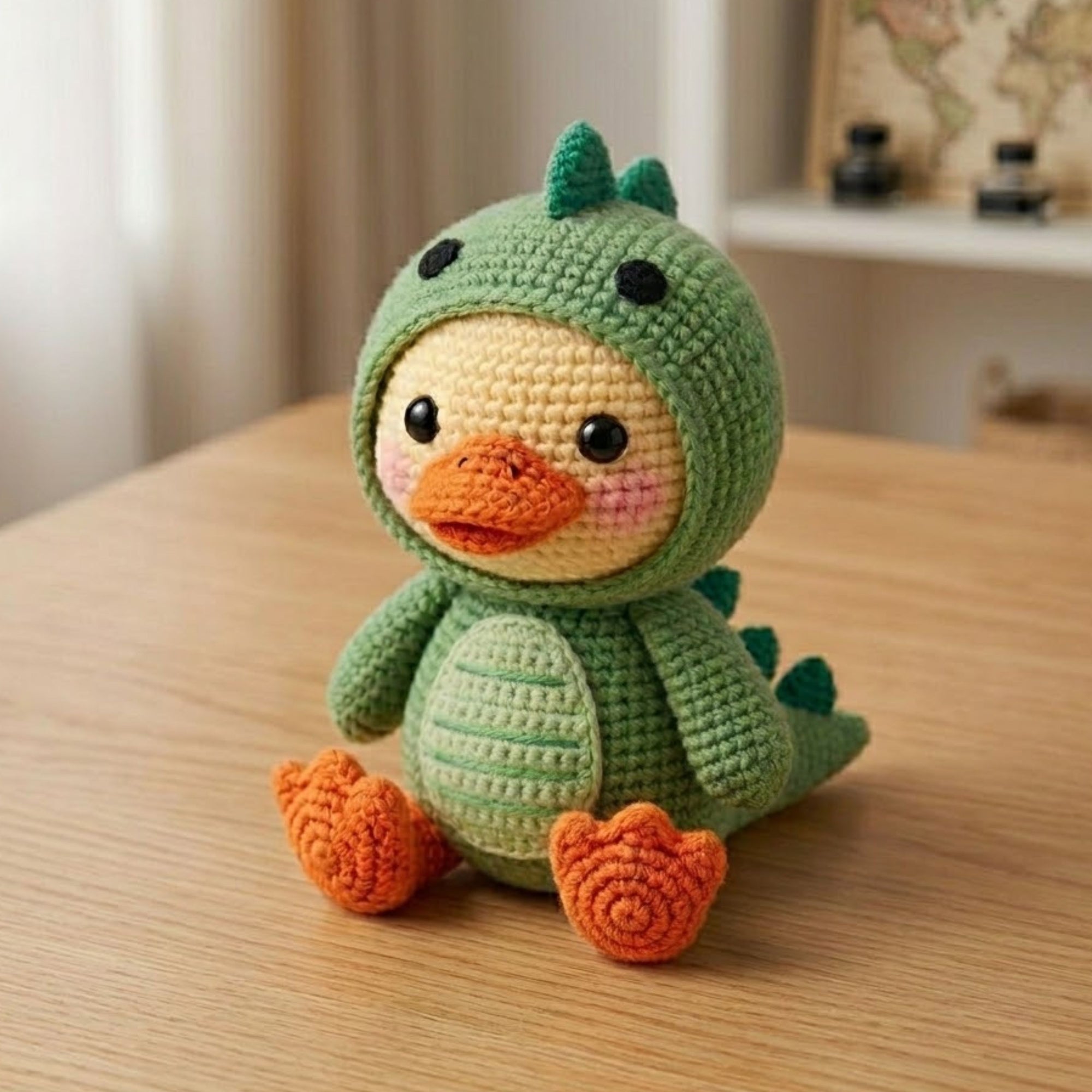 Cute Crochet Duck Dinosaur Amigurumi Plush Handmade Baby Dino Duck Toy Kawaii Animal Gift Nursery Decor Collectible